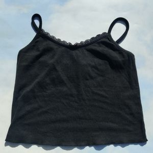 Black Basic Crop Cami with Lace Detail